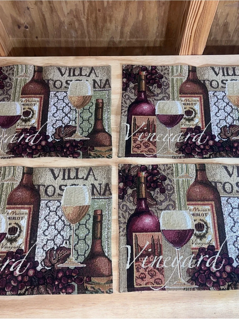 Vineyard Wine Glass Decorative Placemat Set - Beige and Burgundy